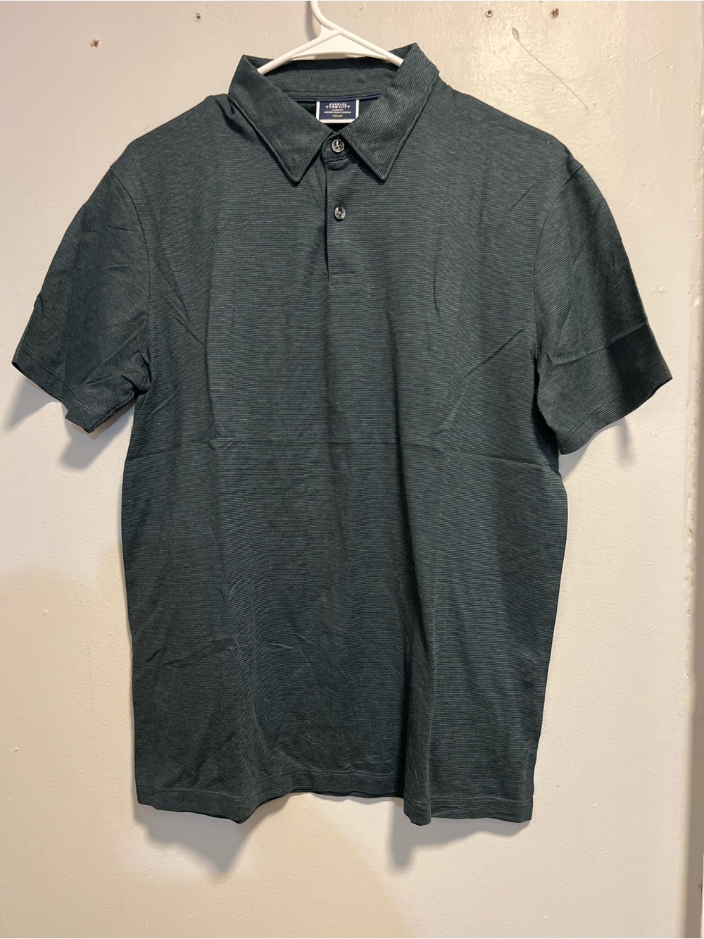 Charles Tyrwhitt Men's Gray Solid Knit Collared Short Sleeve Polo Shirt M new